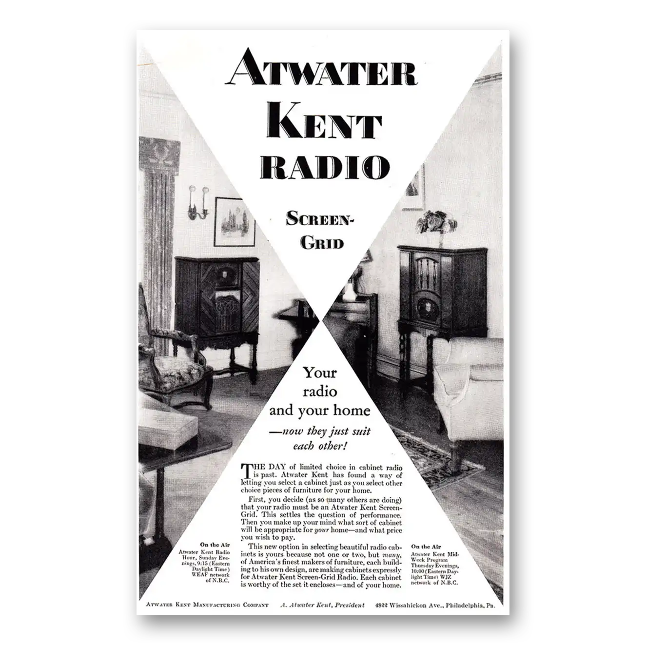 1929 Atwater Kent Radio Screen Grid Your Radio and Your Home Vintage Magazine Print Ad