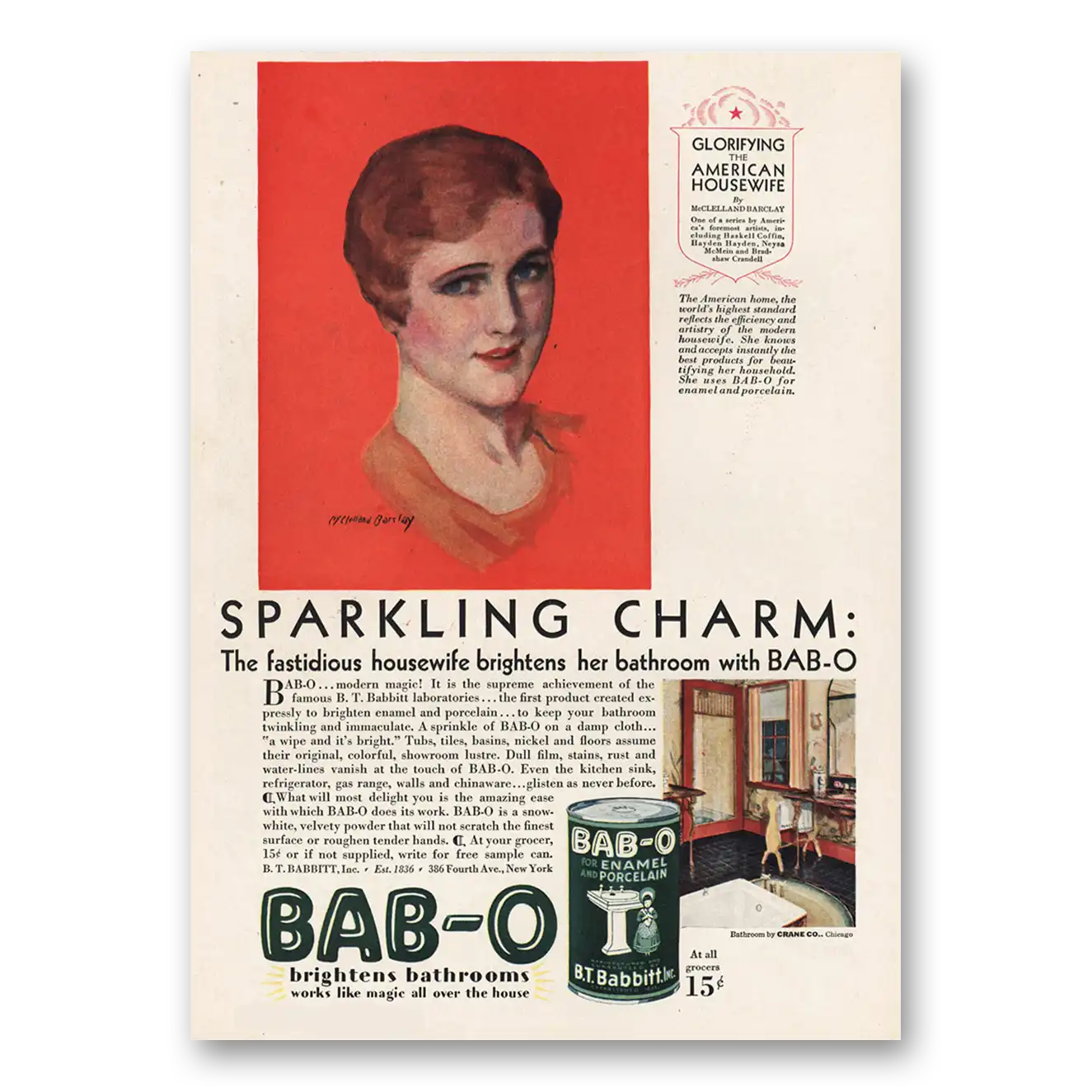 1929 BAB-O Sparkling Charm Fastidious Housewife Vintage Magazine Print Ad