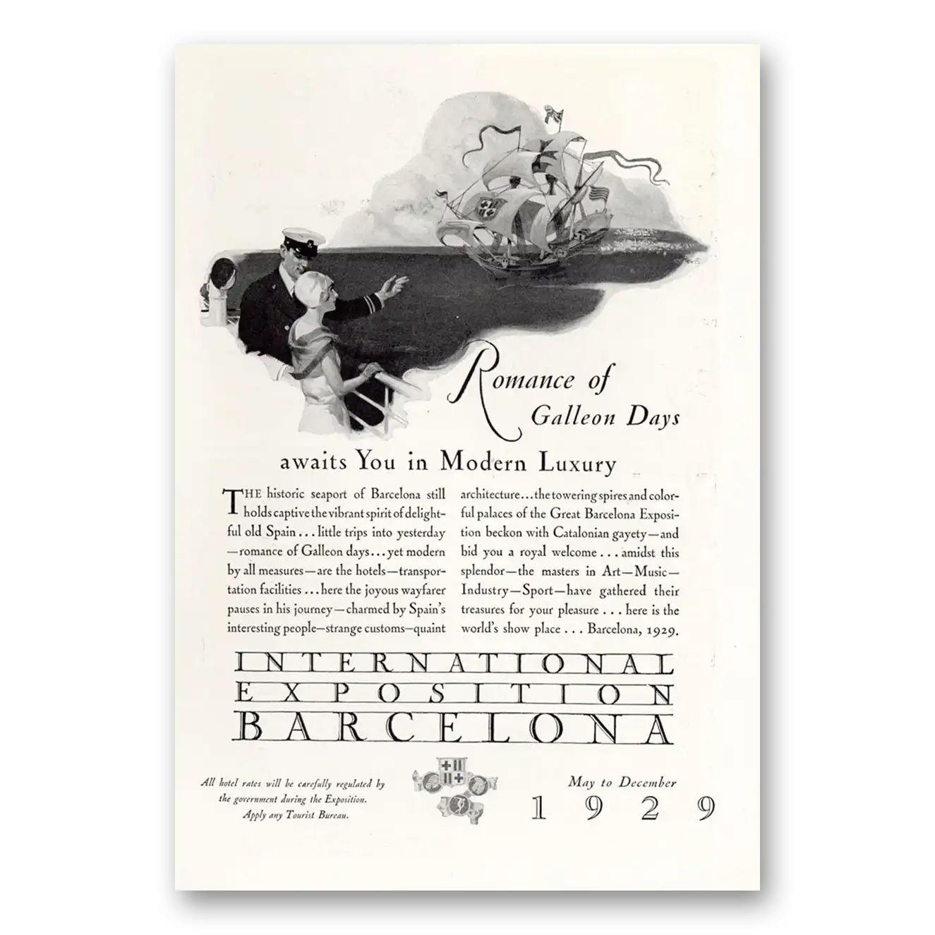 1929 International Exposition Barcelona Romance of Galleon Days Vintage Magazine Print Ad