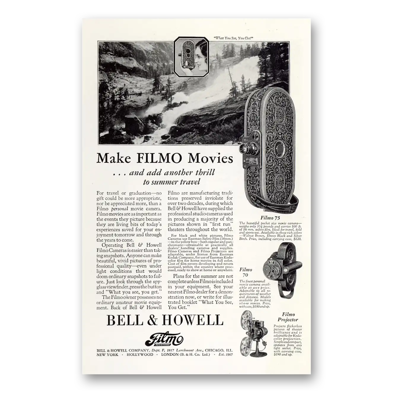 1929 Filmo Camera Another Thrill to Summer Travel Vintage Magazine Print Ad