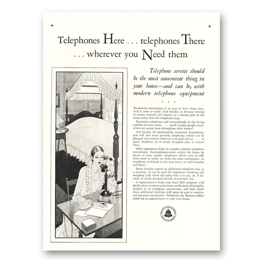 1929 Bell Telephone Telephones Here Telephones There Vintage Magazine Print Ad