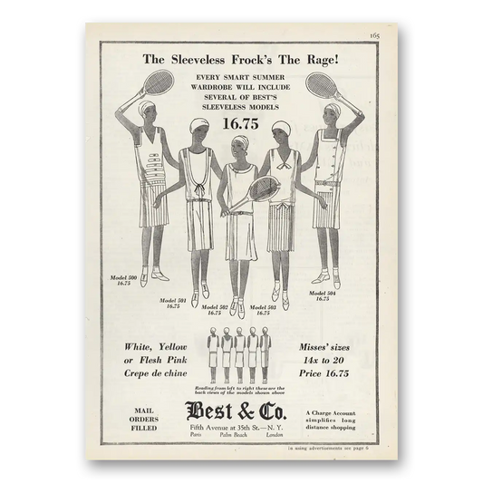 1929 Best & Co Sleeveless Frocks the Rage Vintage Magazine Print Ad