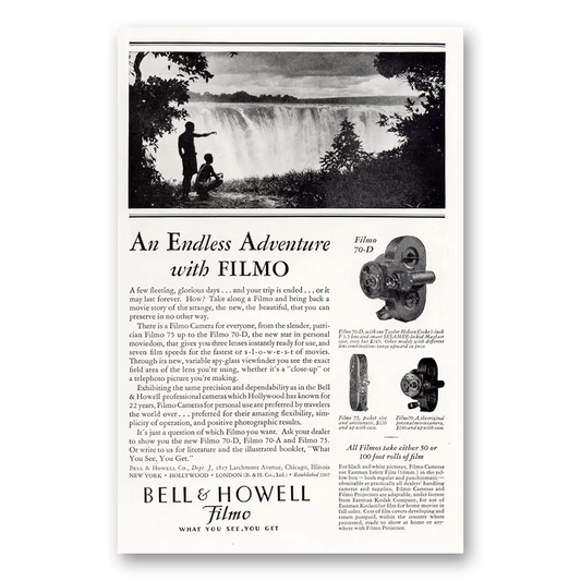 1929 Filmo Camera Endless Adventure Vintage Magazine Print Ad