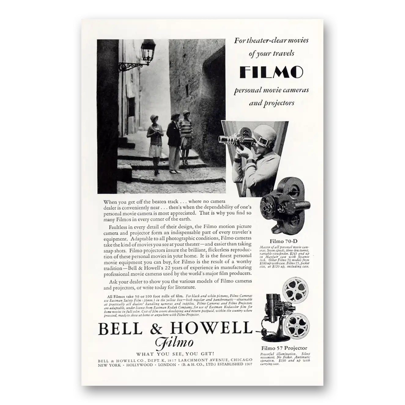 1929 Filmo Camera Theater Clear Movies Vintage Magazine Print Ad