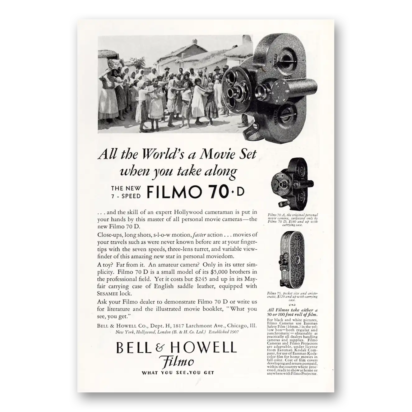 1929 Filmo Camera All the Worlds a Movie Set Vintage Magazine Print Ad