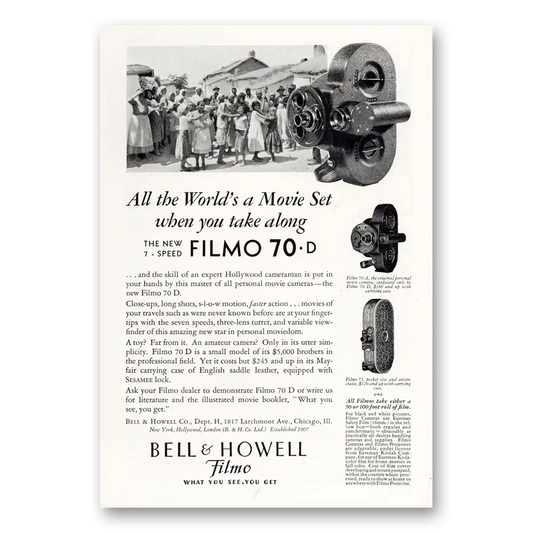 1929 Filmo Camera All the Worlds a Movie Set Vintage Magazine Print Ad