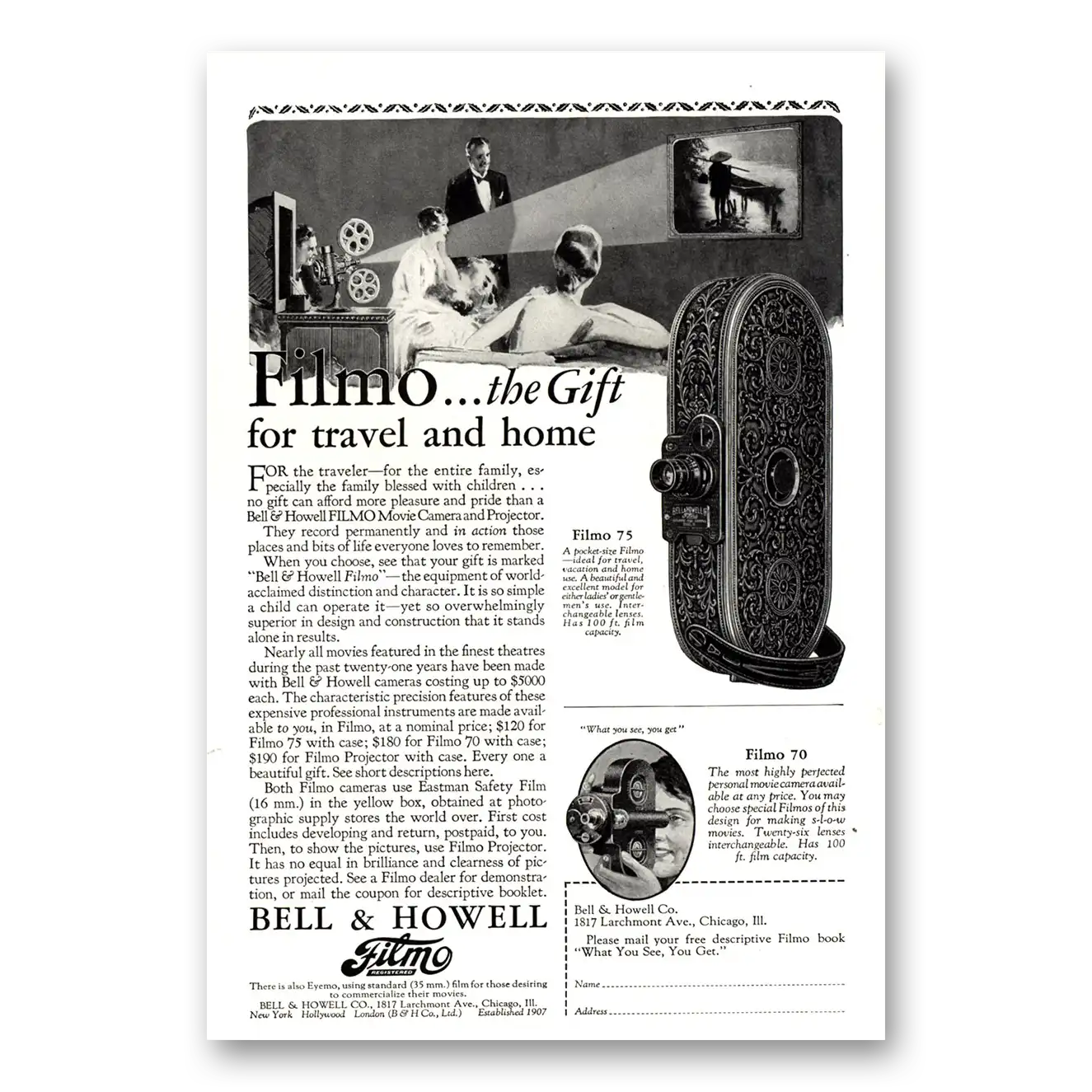 1929 Filmo Camera Gift for Travel and Home Vintage Magazine Print Ad