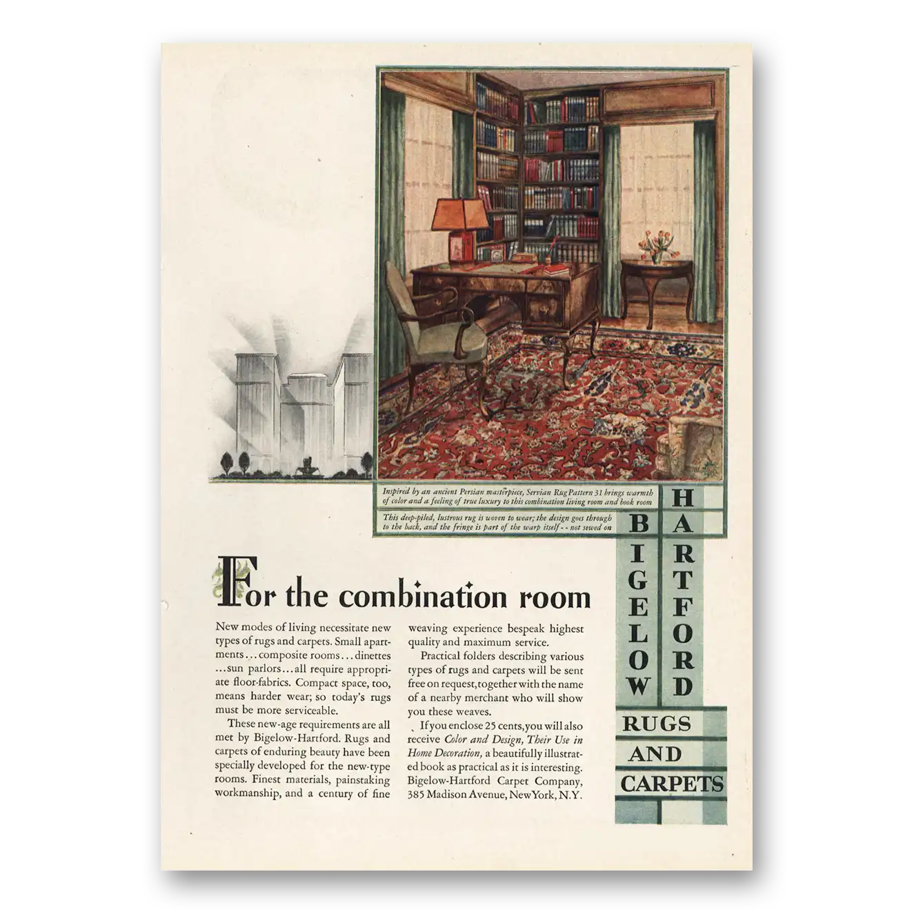 1929 Bigelow Carpet Hartford Carpet For the Combination Room Vintage Magazine Print Ad