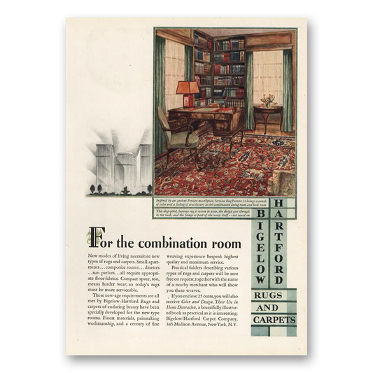 1929 Bigelow Carpet Hartford Carpet For the Combination Room Vintage Magazine Print Ad