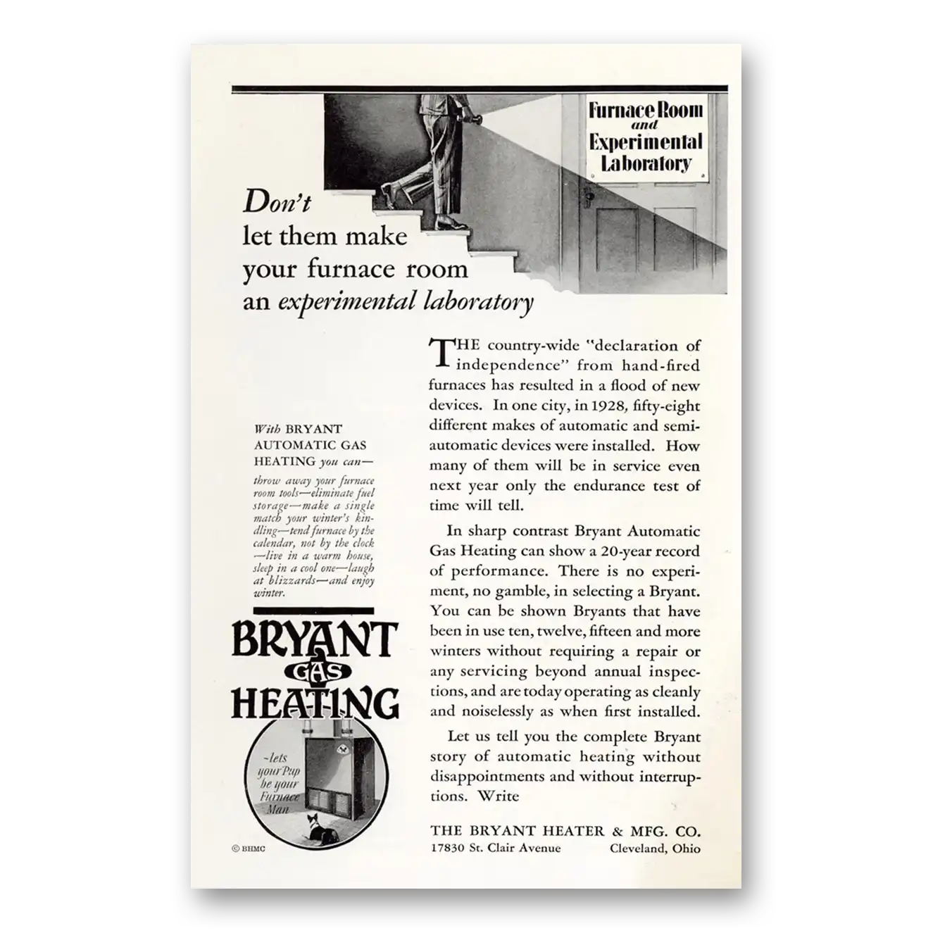 1929 Bryant Gas Heating Furnace Room An Experimental Laboratory Vintage Magazine Print Ad