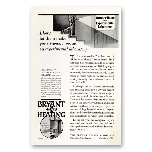 1929 Bryant Gas Heating Furnace Room An Experimental Laboratory Vintage Magazine Print Ad