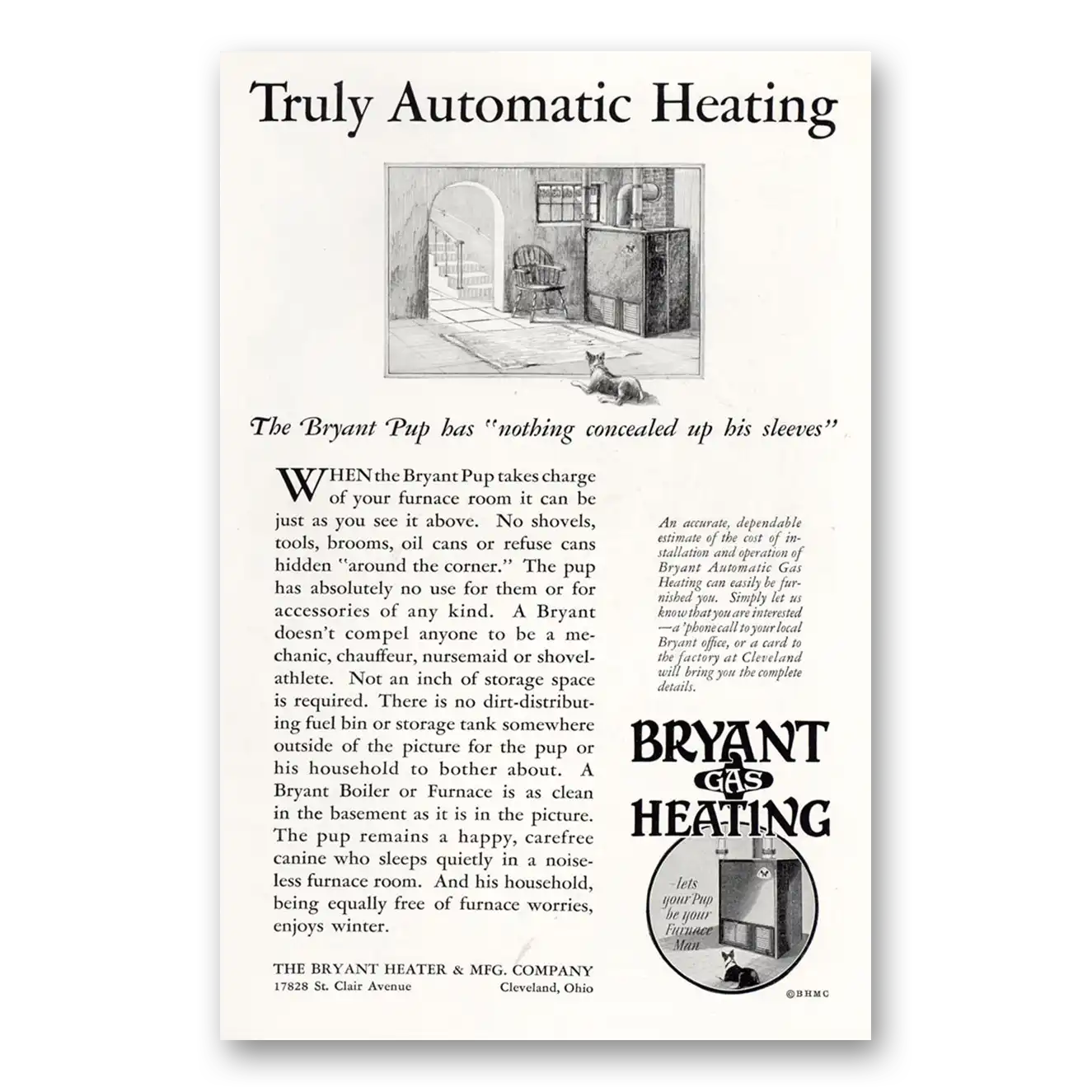 1929 Bryant Gas Heating Truly Automatic Heating Vintage Magazine Print Ad