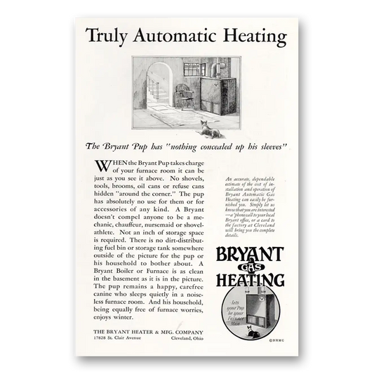 1929 Bryant Gas Heating Truly Automatic Heating Vintage Magazine Print Ad