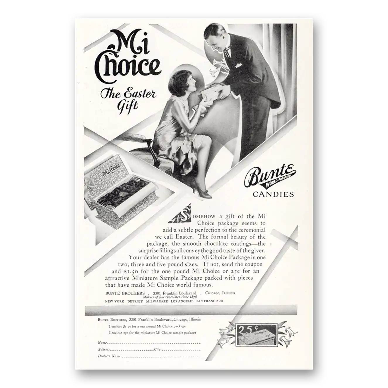 1929 Bunte Mi Choice Chocolates Easter Gift Vintage Magazine Print Ad