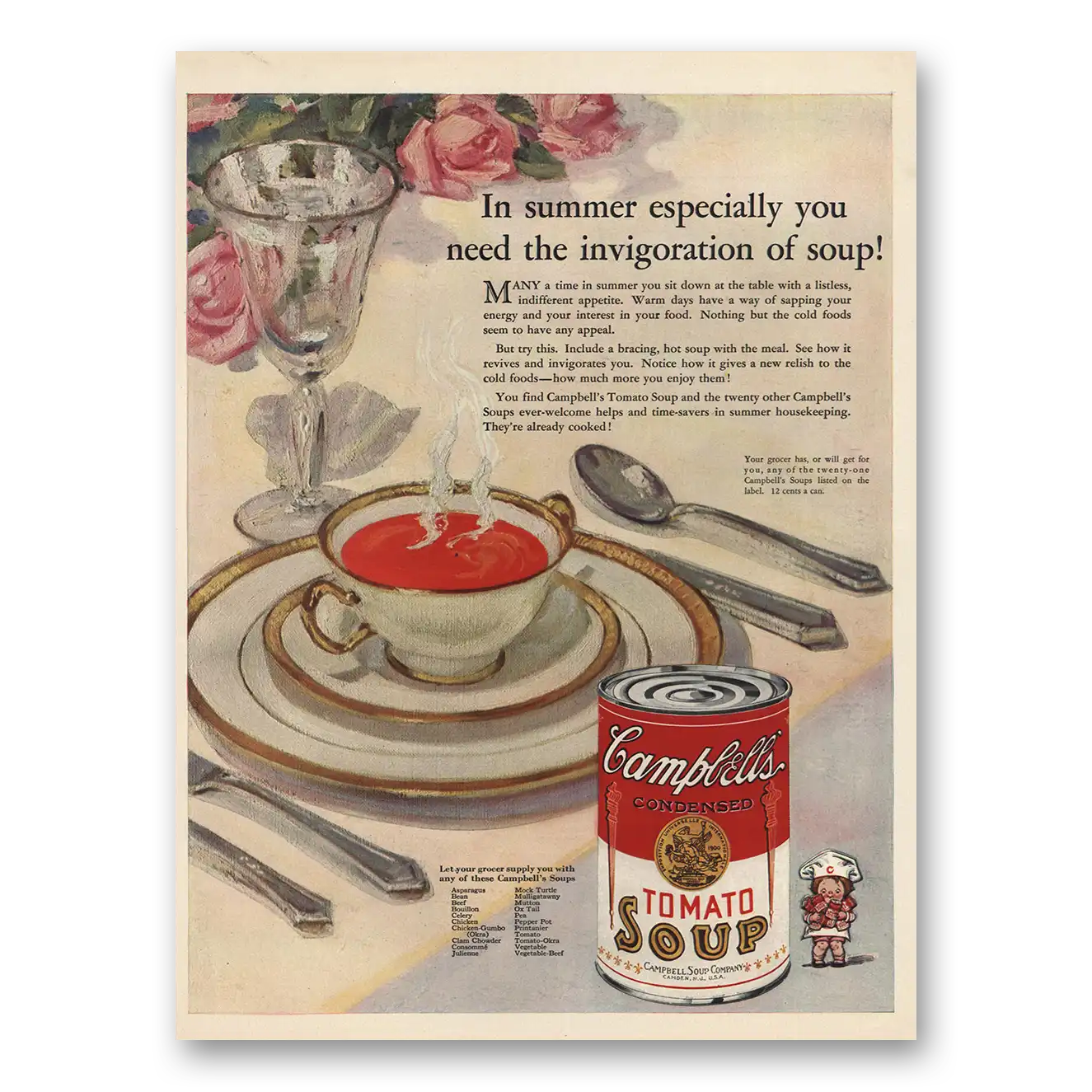 1929 Campbells Tomato Soup Invigoration of Soup Vintage Magazine Print Ad