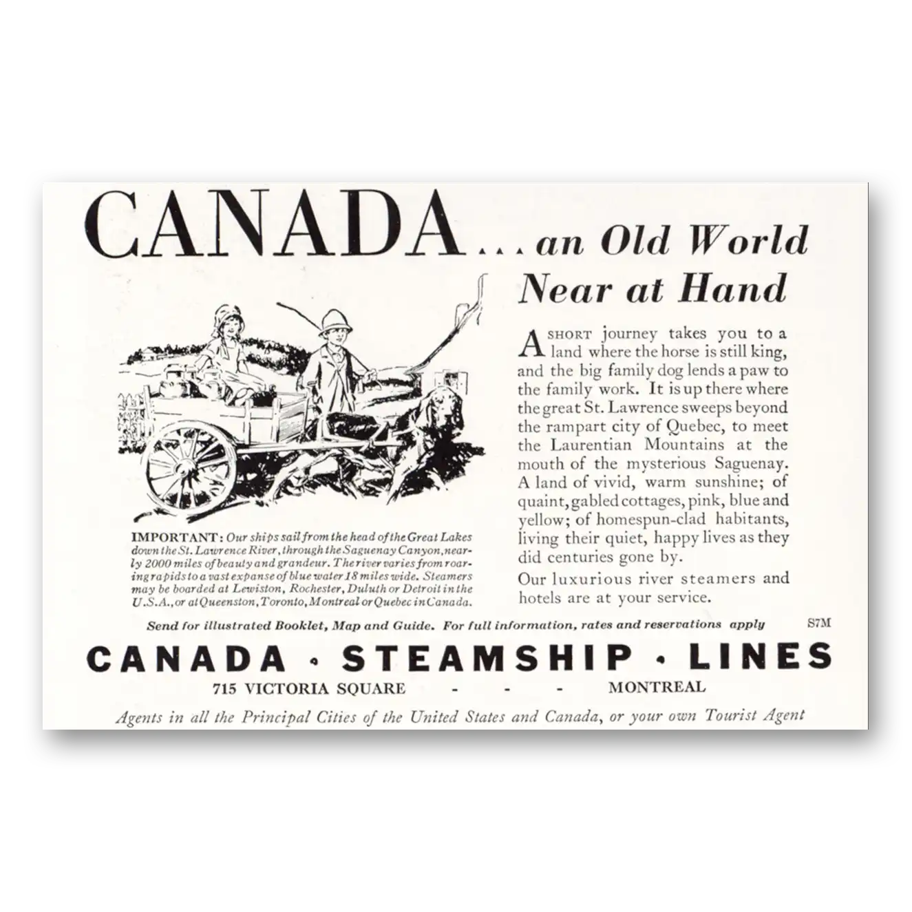 1929 Canada Steamship Lines Old World Near at Hand Vintage Magazine Print Ad