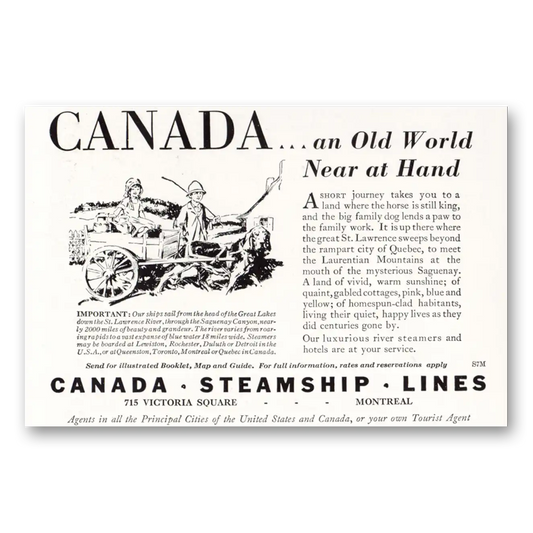 1929 Canada Steamship Lines Old World Near at Hand Vintage Magazine Print Ad