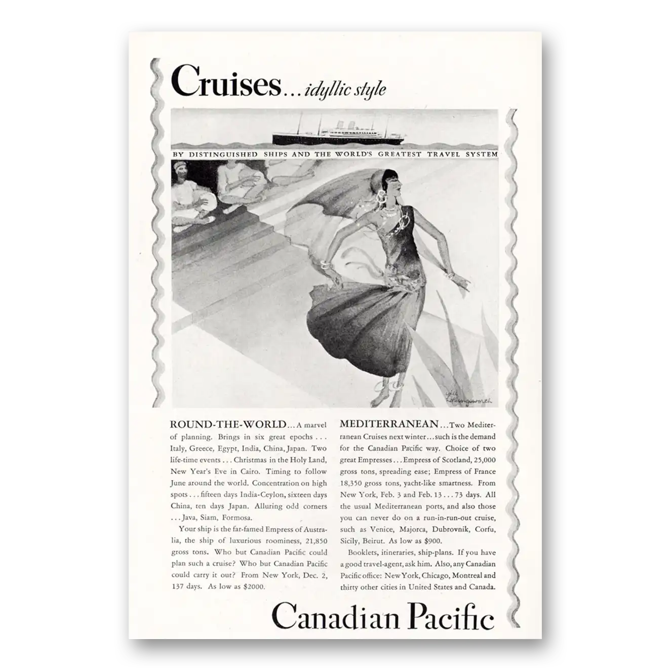 1929 Canadian Pacific Cruises Idyllic Style Vintage Magazine Print Ad