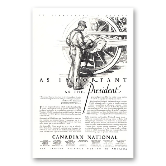 1929 Canadian National Railways As Important As the President Vintage Magazine Print Ad