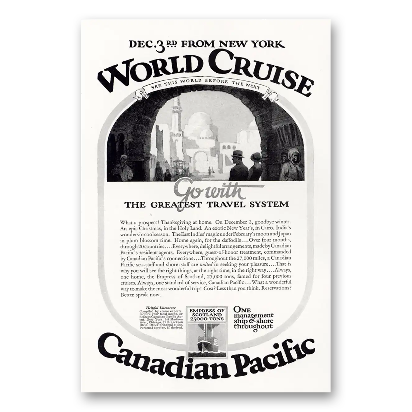 1925 Canadian Pacific From New York World Cruise Vintage Magazine Print Ad