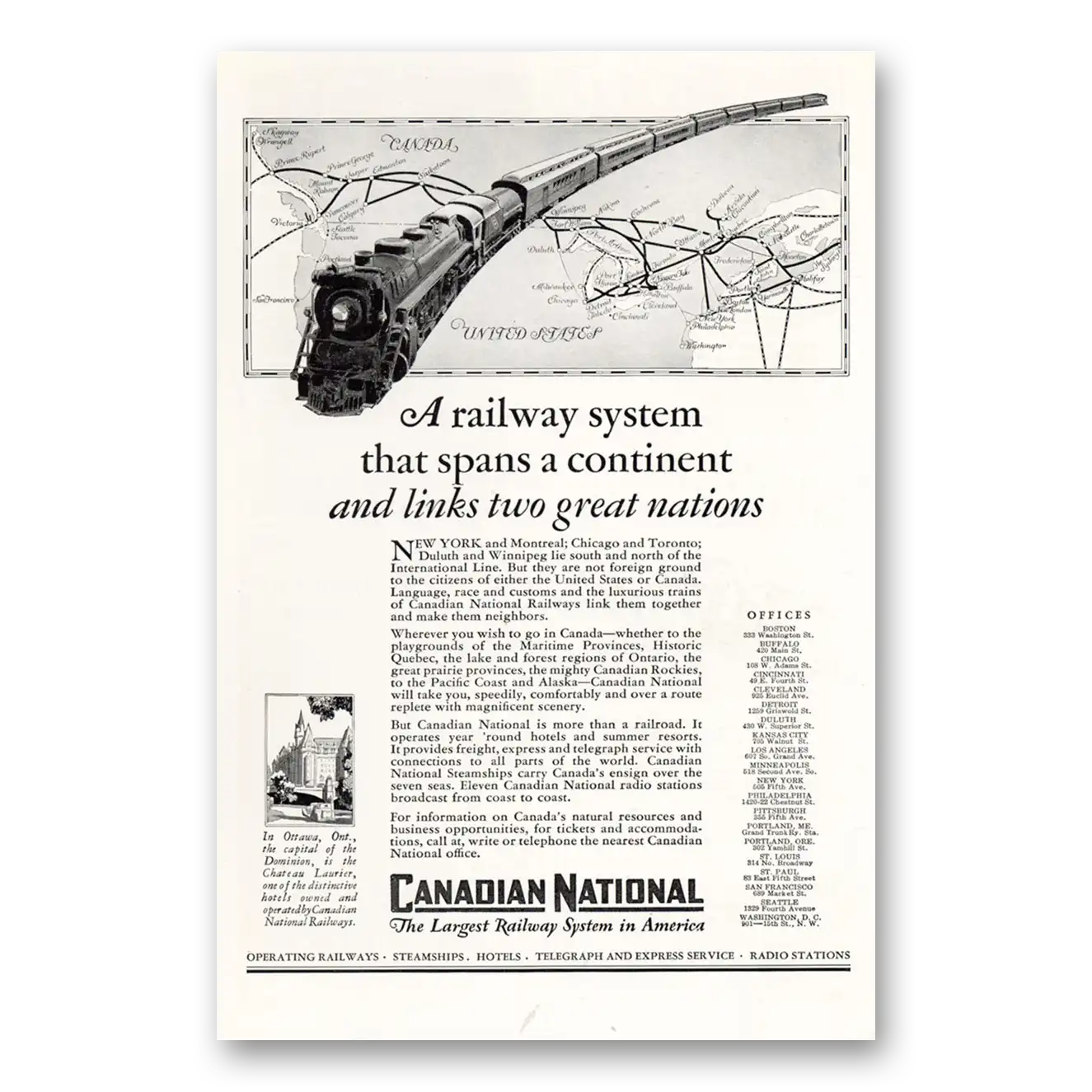 1929 Canadian National Railways Links Two Great Nations Vintage Magazine Print Ad