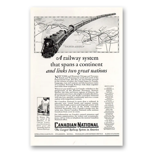 1929 Canadian National Railways Links Two Great Nations Vintage Magazine Print Ad