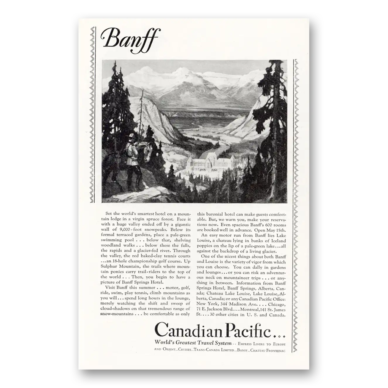 1929 Canadian Pacific Banff Smartest Hotel Vintage Magazine Print Ad