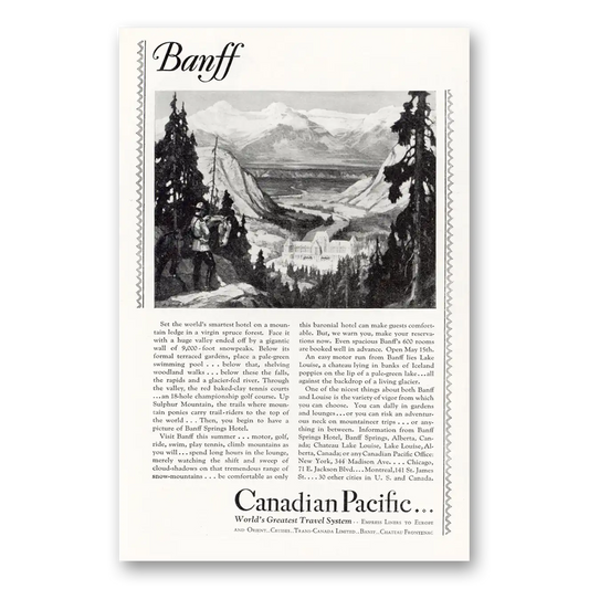 1929 Canadian Pacific Banff Smartest Hotel Vintage Magazine Print Ad