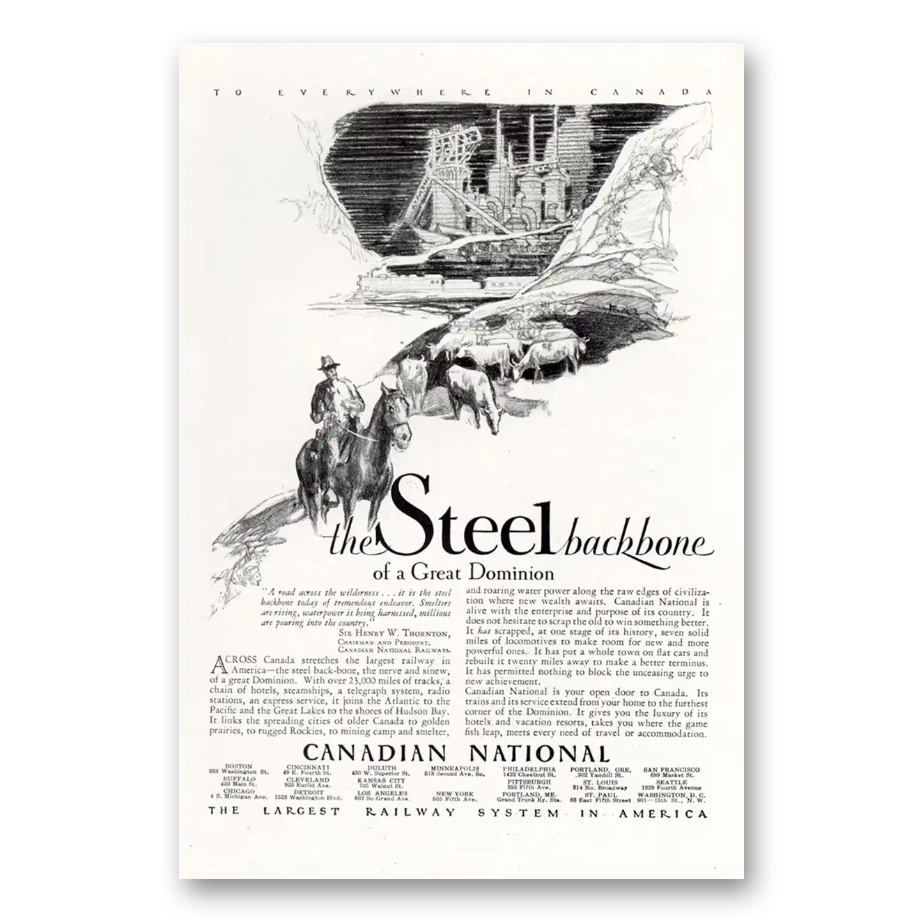 1929 Canadian National Railways Steel Backbone Vintage Magazine Print Ad