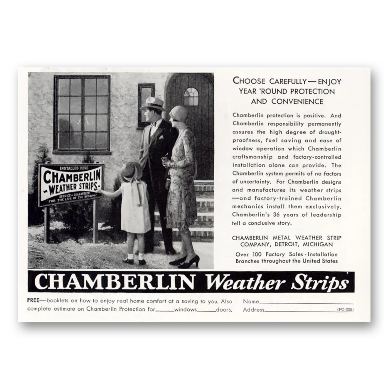 1929 Chamberlin Weather Strips Choose Carefully Vintage Magazine Print Ad