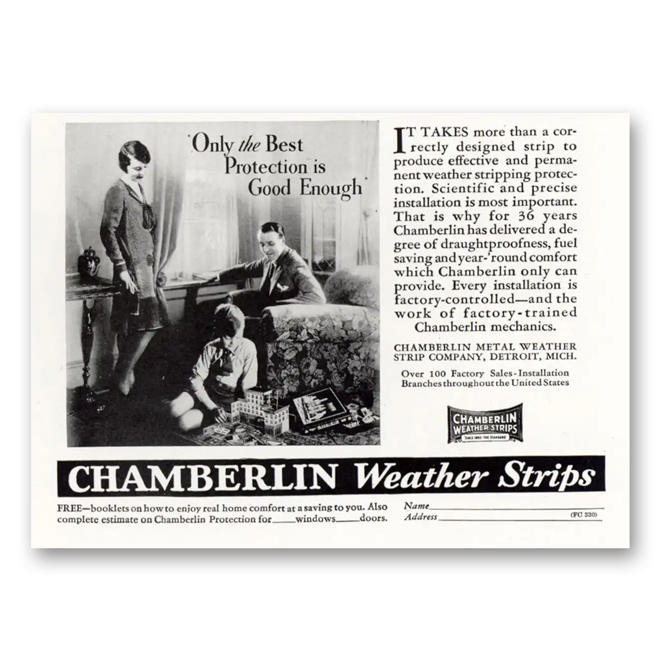 1929 Chamberlin Weather Strips Only the Best Protection Vintage Magazine Print Ad