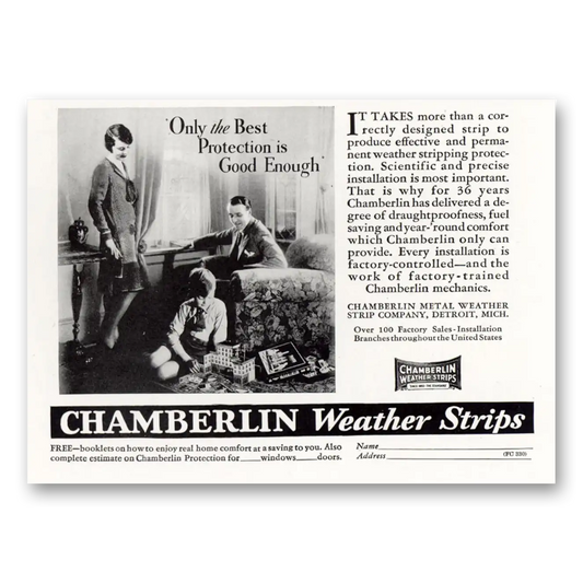 1929 Chamberlin Weather Strips Only the Best Protection Vintage Magazine Print Ad