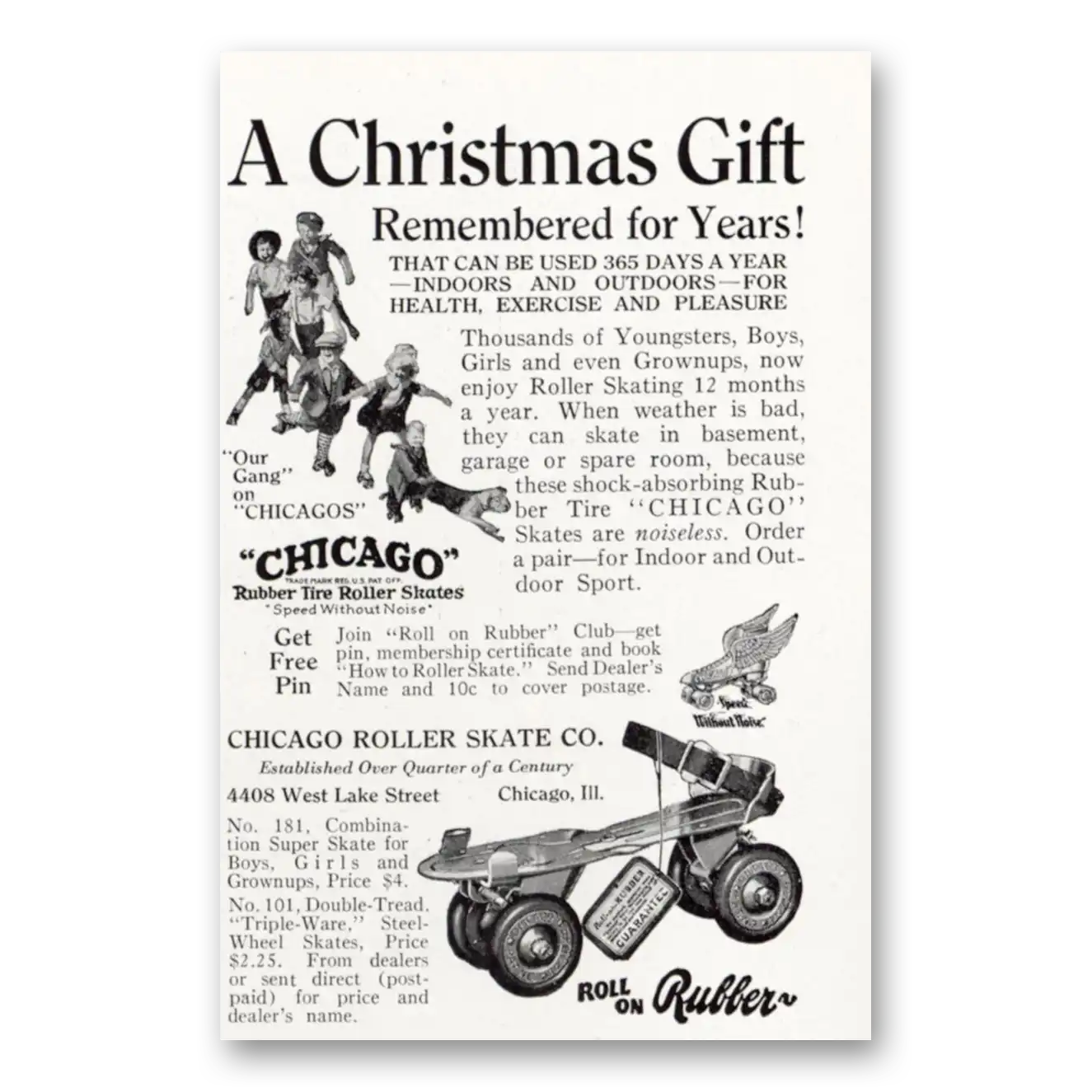 1929 Chicago Roller Skate Christmas Gift Vintage Magazine Print Ad