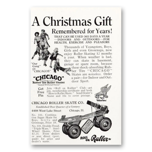 1929 Chicago Roller Skate Christmas Gift Vintage Magazine Print Ad