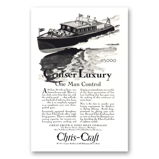 1929 Chris Craft Cruiser Luxury One Man Control Vintage Magazine Print Ad