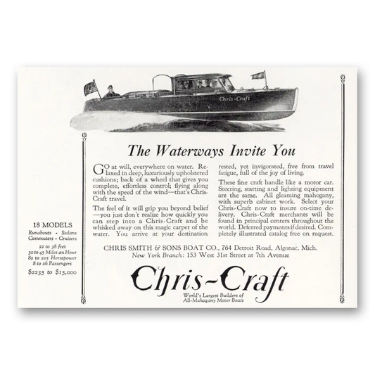 1929 Chris Craft Waterways Invite You Vintage Magazine Print Ad