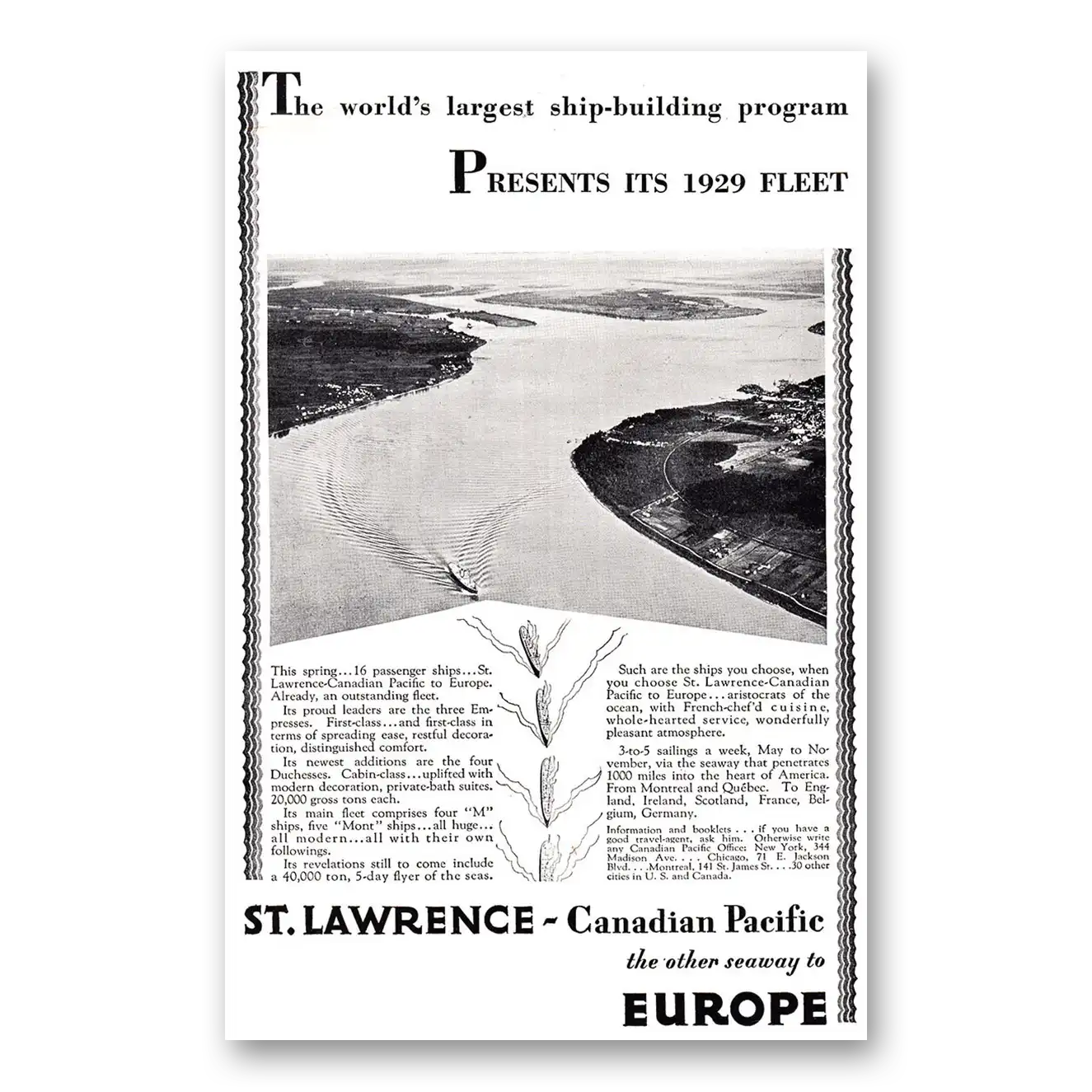 1929 Canadian Pacific St Lawrence Presents Its 1929 Fleet Vintage Magazine Print Ad