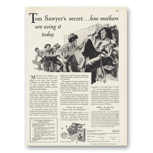 1929 Cream of Wheat Tom Sawyers Secret Vintage Magazine Print Ad