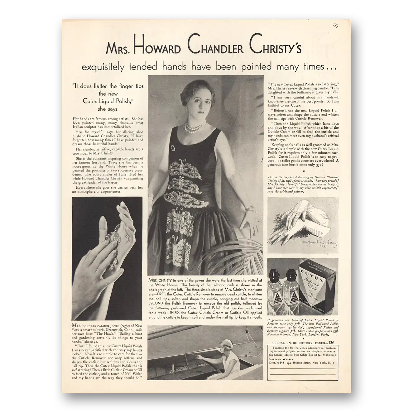 1929 Cutex Nail Polish Mrs Howard Chandler Vintage Magazine Print Ad