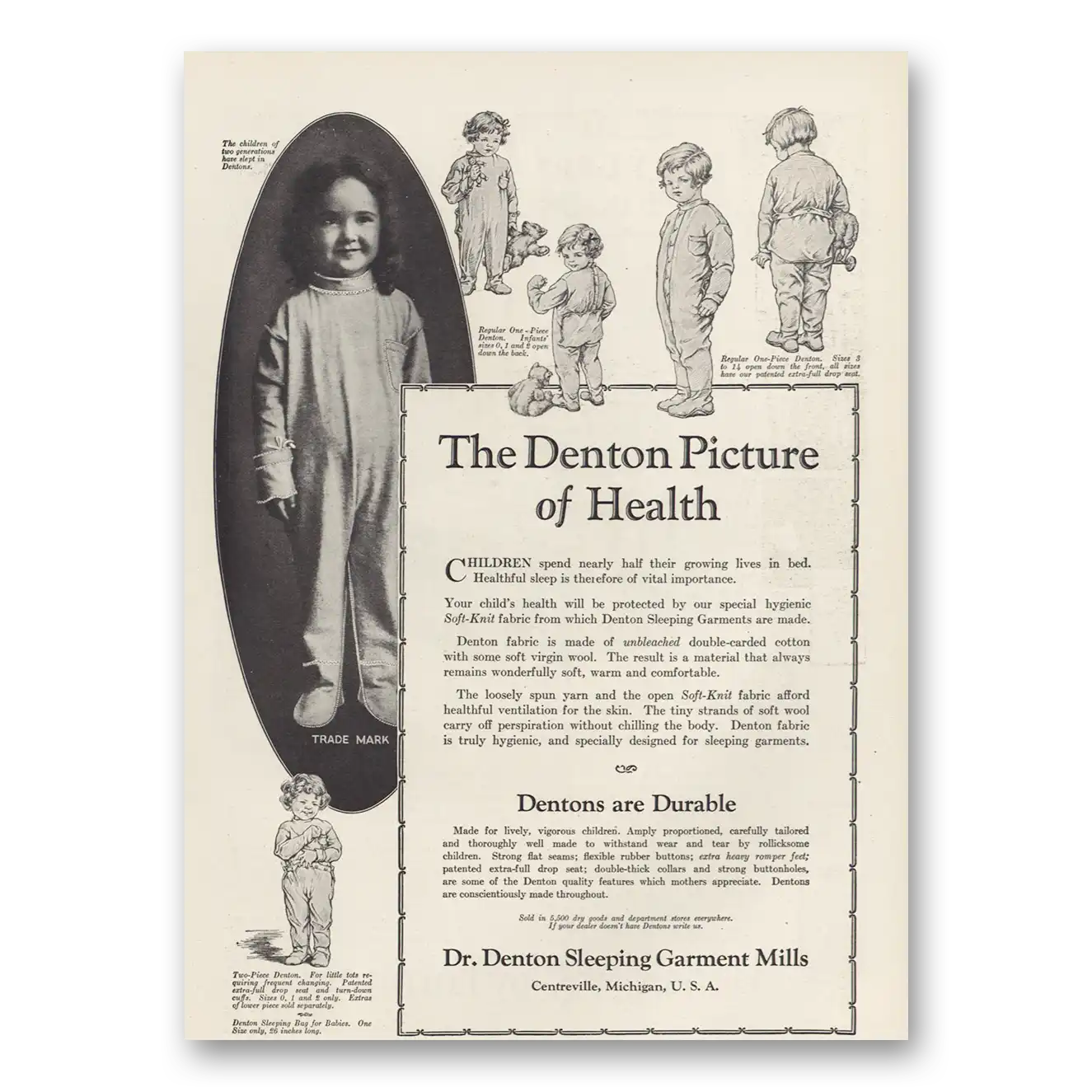 1929 Dr Denton Sleeping Garments Picture of Health Vintage Magazine Print Ad