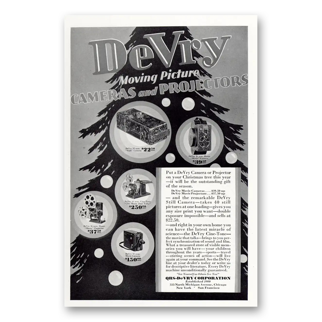 1929 DeVry Camera Christmas Vintage Magazine Print Ad