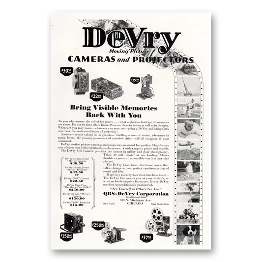 1929 DeVry Camera Bring Visible Memories Back Vintage Magazine Print Ad