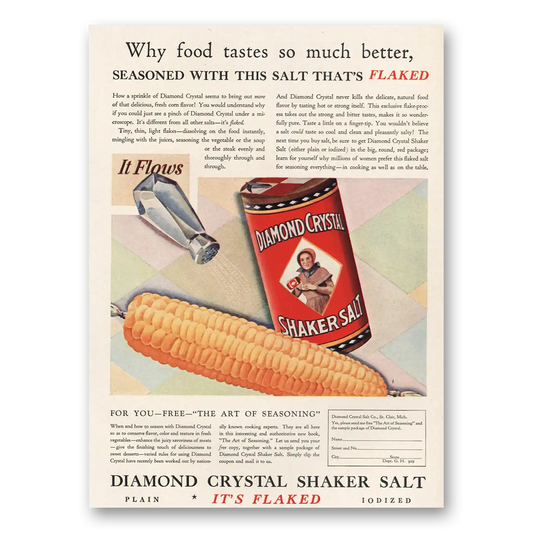 1929 Diamond Crystal Salt Seasoned With Salt That’s Flaked Vintage Magazine Print Ad