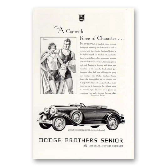 1929 Dodge Senior Car With Force of Character Vintage Magazine Print Ad