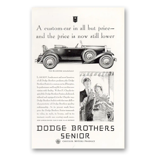 1929 Dodge Senior Custom Car In All But Price Vintage Magazine Print Ad