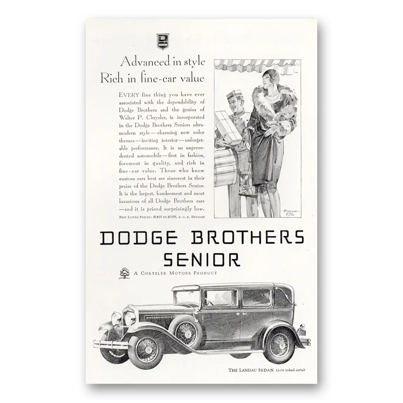 1929 Dodge Senior Senior Rich In Fine Car Value Vintage Magazine Print Ad