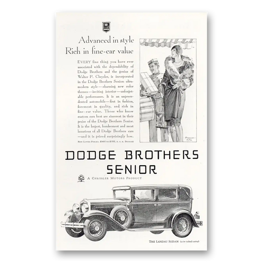 1929 Dodge Senior Senior Rich In Fine Car Value Vintage Magazine Print Ad