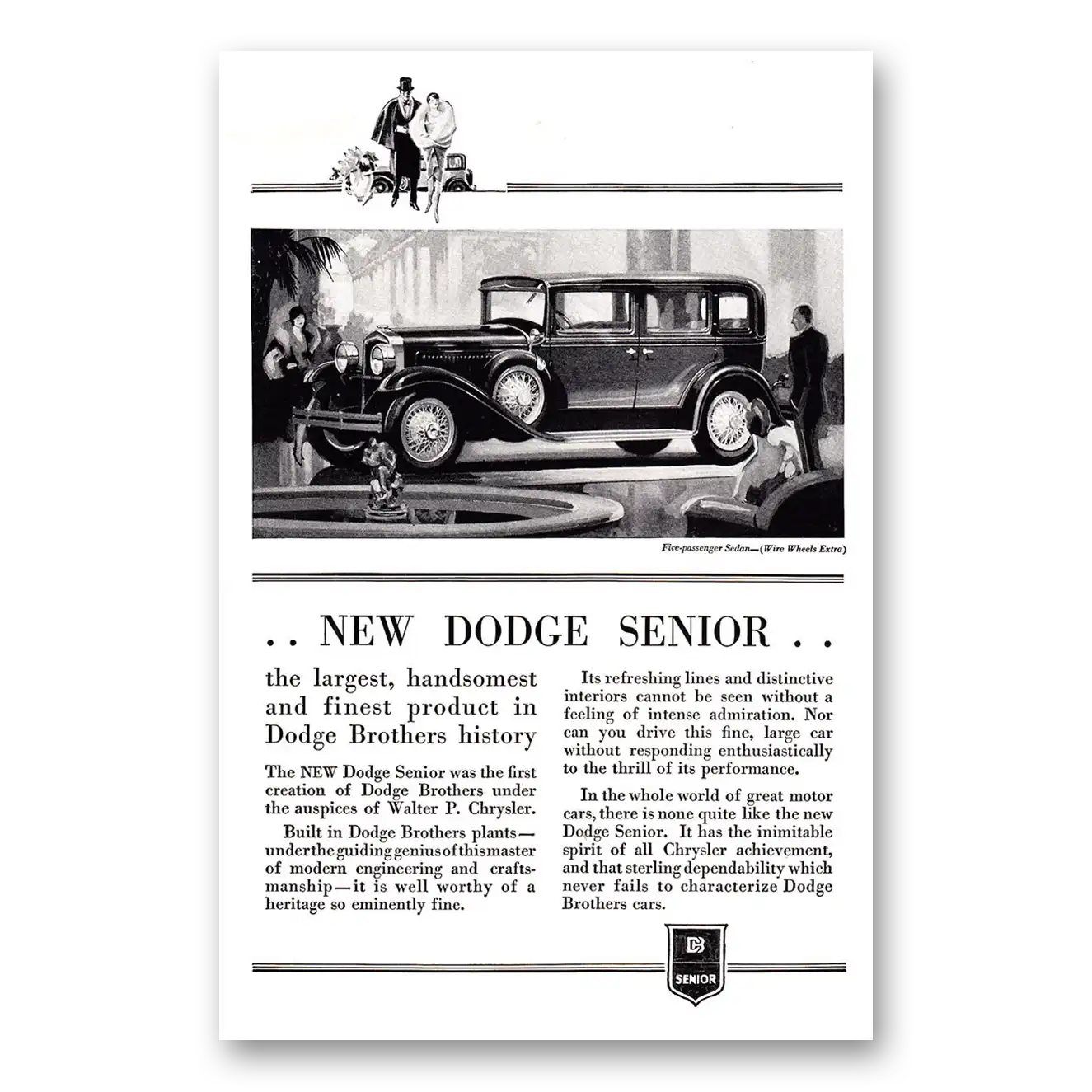 1929 Dodge Senior Largest Handsomest and Finest Product Vintage Magazine Print Ad