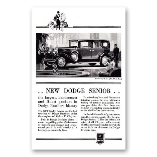 1929 Dodge Senior Largest Handsomest and Finest Product Vintage Magazine Print Ad