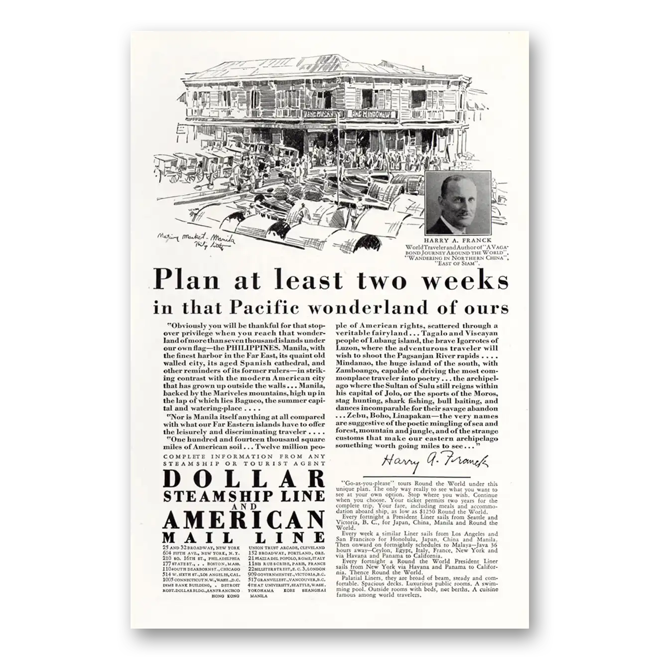 1929 Dollar Steamship Lines Plan At Least Two Weeks Vintage Magazine Print Ad